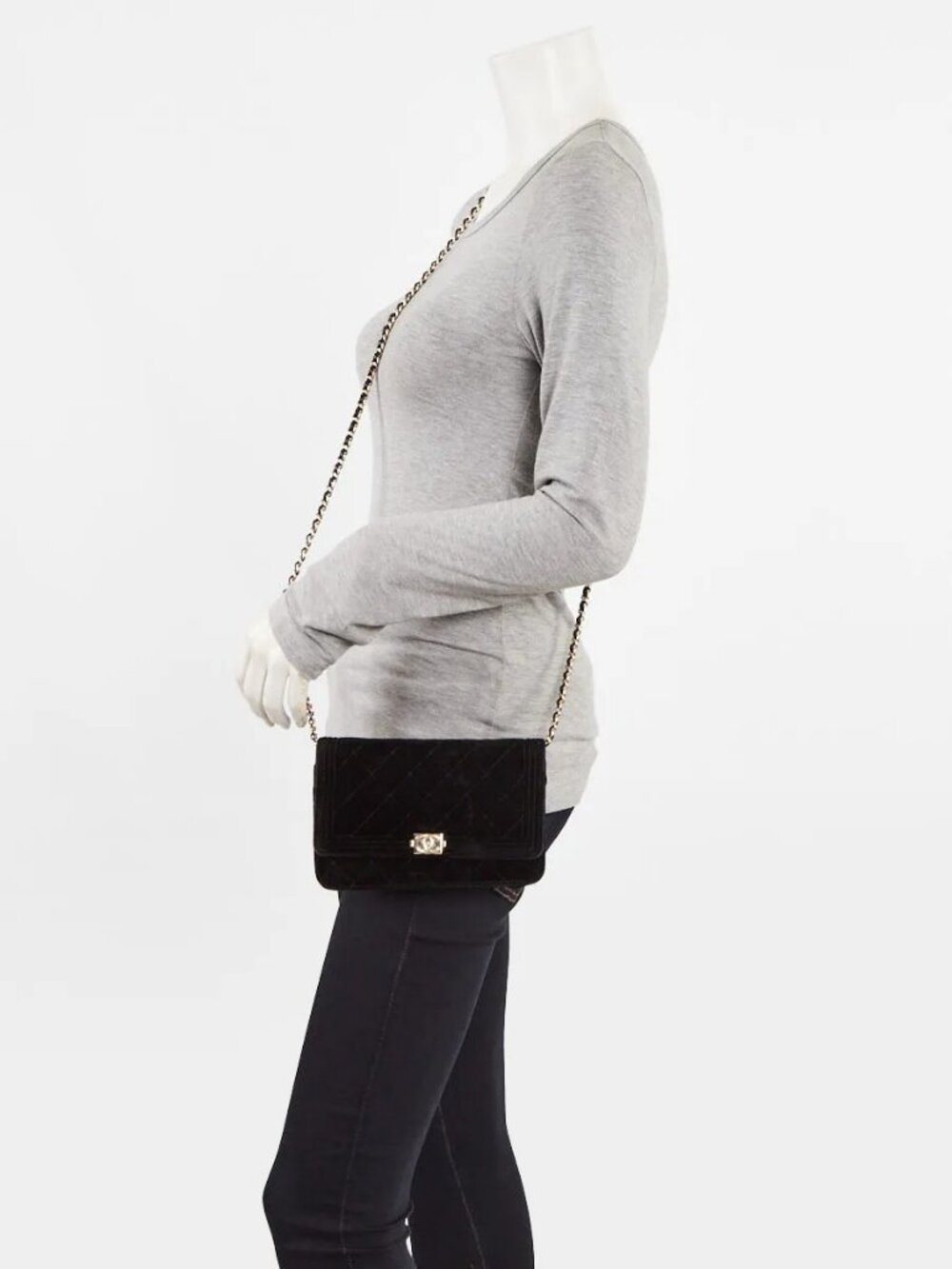 Chanel Black Quilted Velvet Boy WOC Clutch Bag